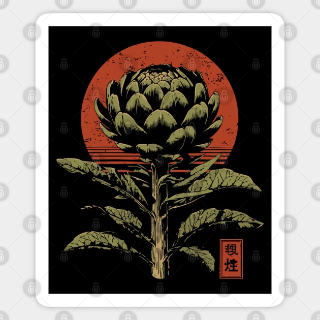Mystical Artichoke Japanese Vegetable Art Dark Botanical Print Magnet by TuncGK